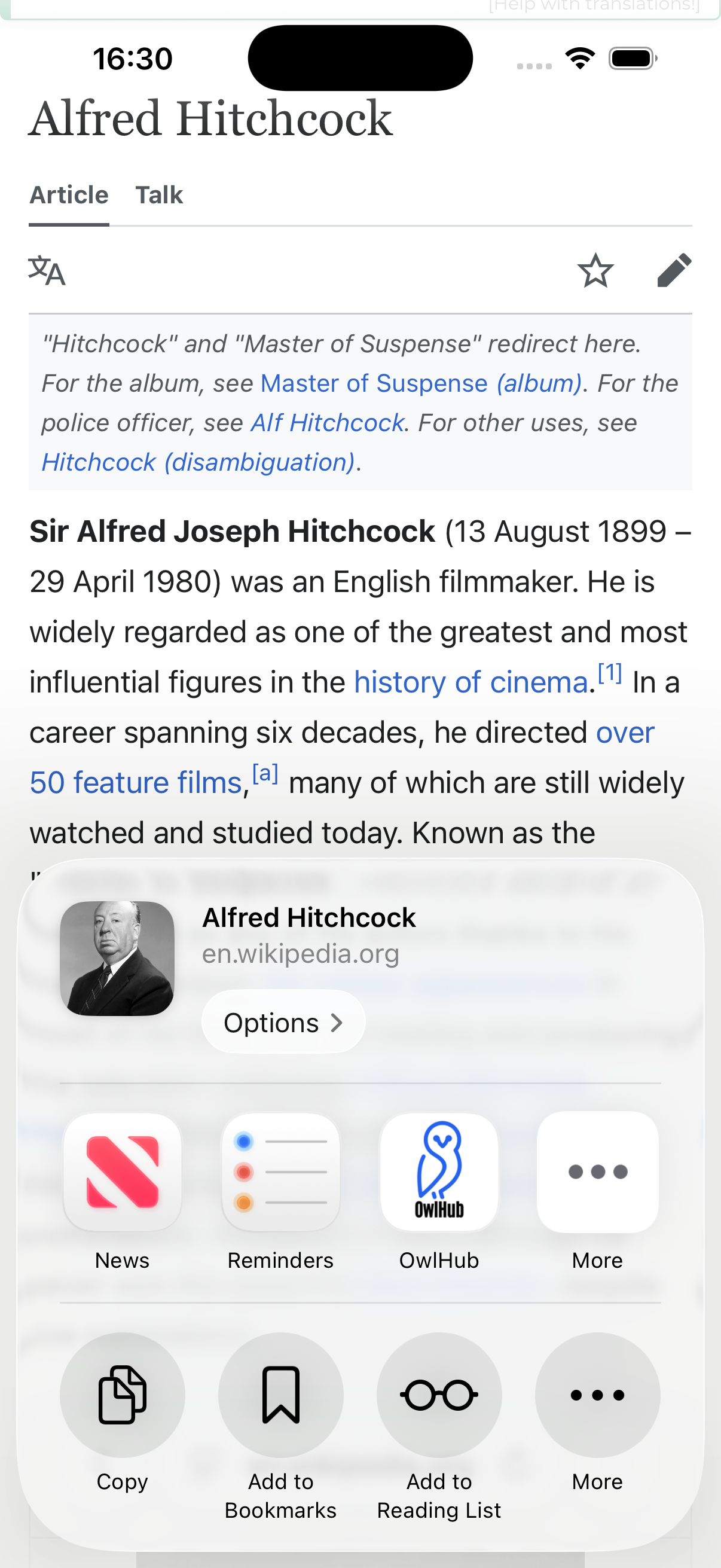 OwlHub share extension for quickly saving content from other apps